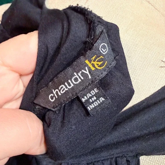 Chaudry Black Cotton Beaded Neckline Tiered Maxi Dress Boho - L - Picture 6 of 9